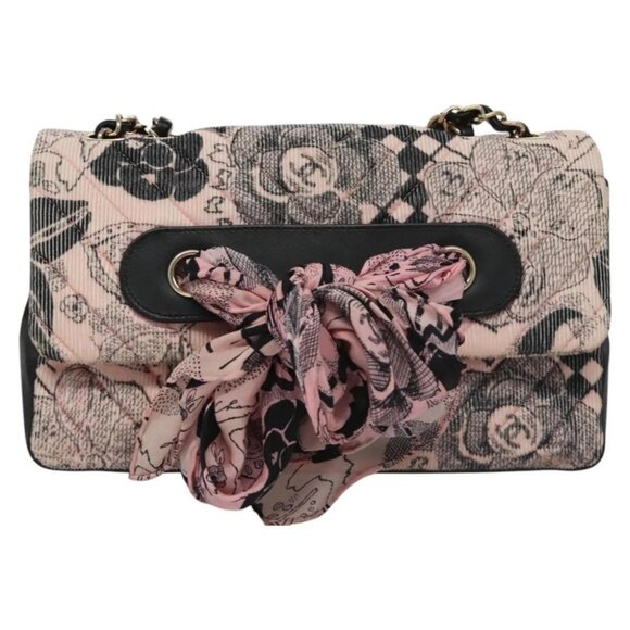 CHANEL Chain V Stitch Shoulder Bag Corduroy Pink Gold CC Auth - Picture 2 of 15